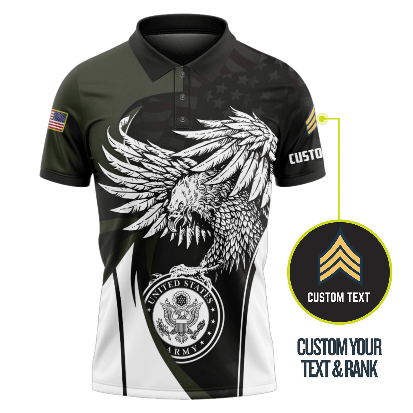 US Army Personalized U.S Veteran Eagle 3D Polo Shirt #000B155
