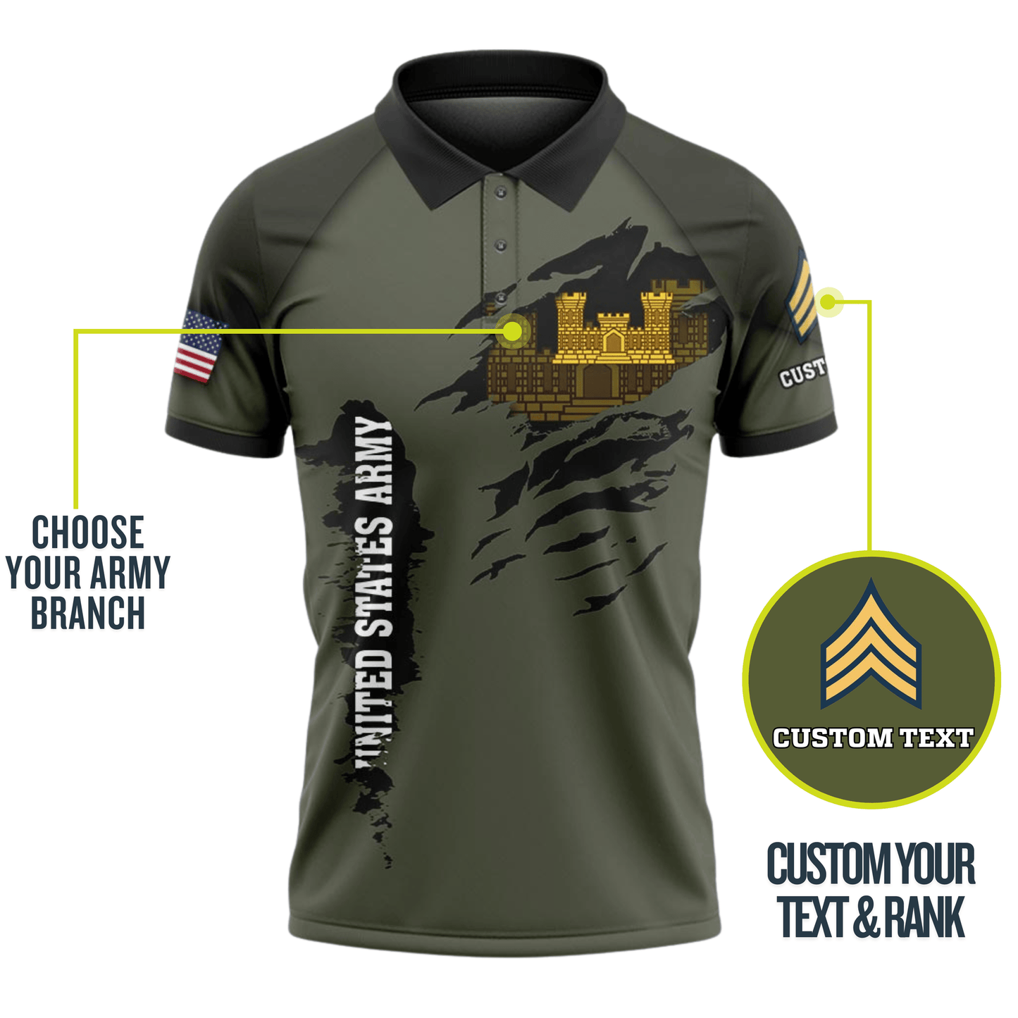 US Army Branches Customized Polo Shirt #000B156