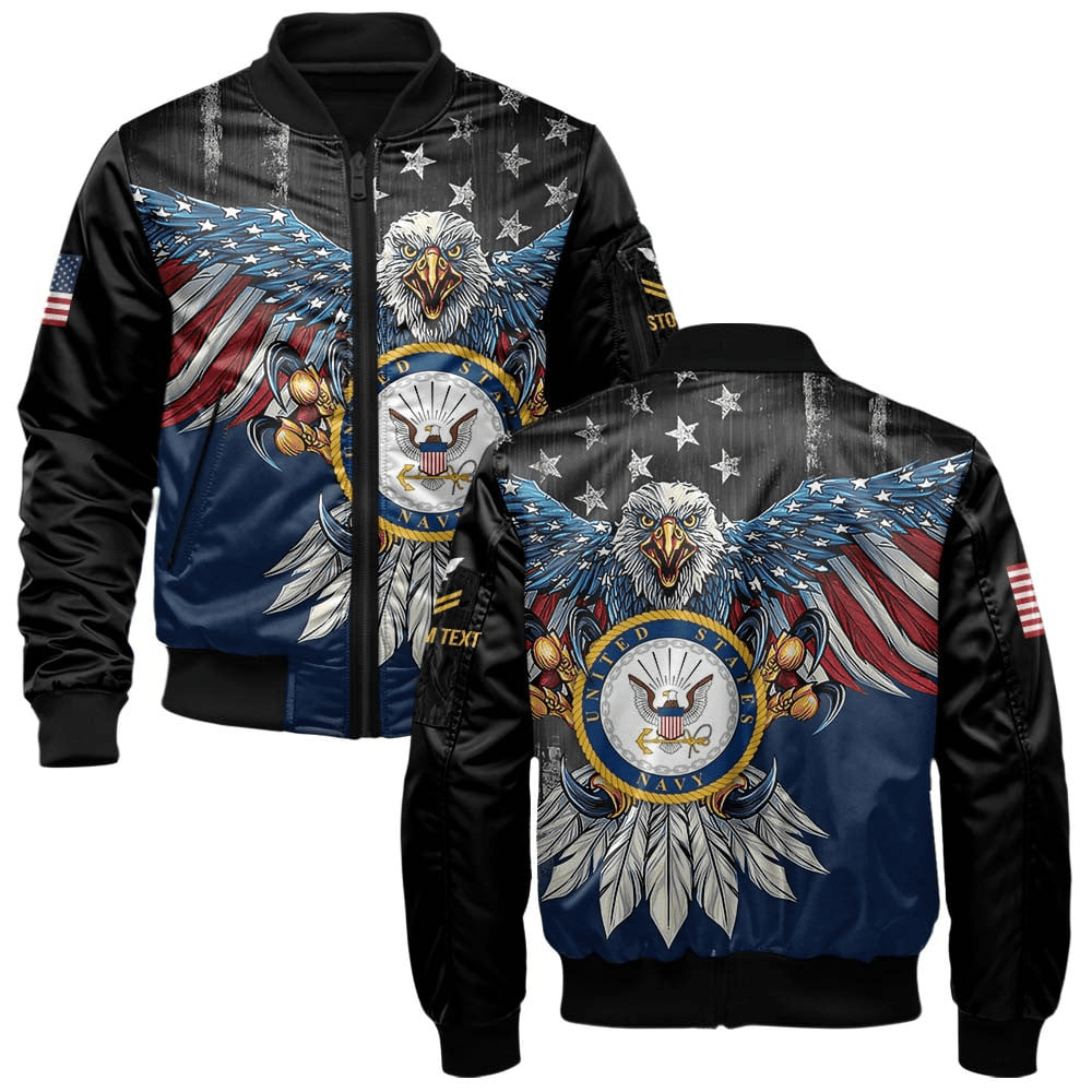 US Navy Customized Eagle U.S Navy Veteran 3D Bomber Jacket #00CB128