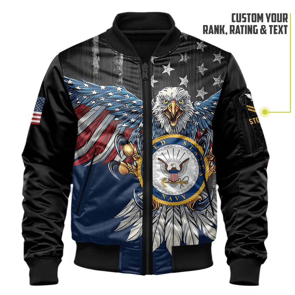 US Navy Customized Eagle U.S Navy Veteran 3D Bomber Jacket #00CB128