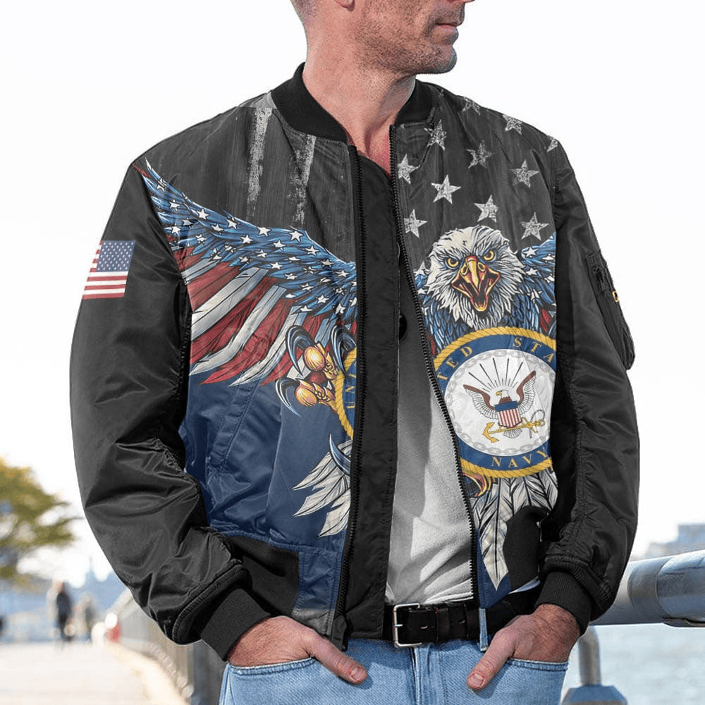 US Navy Customized Eagle U.S Navy Veteran 3D Bomber Jacket #00CB128