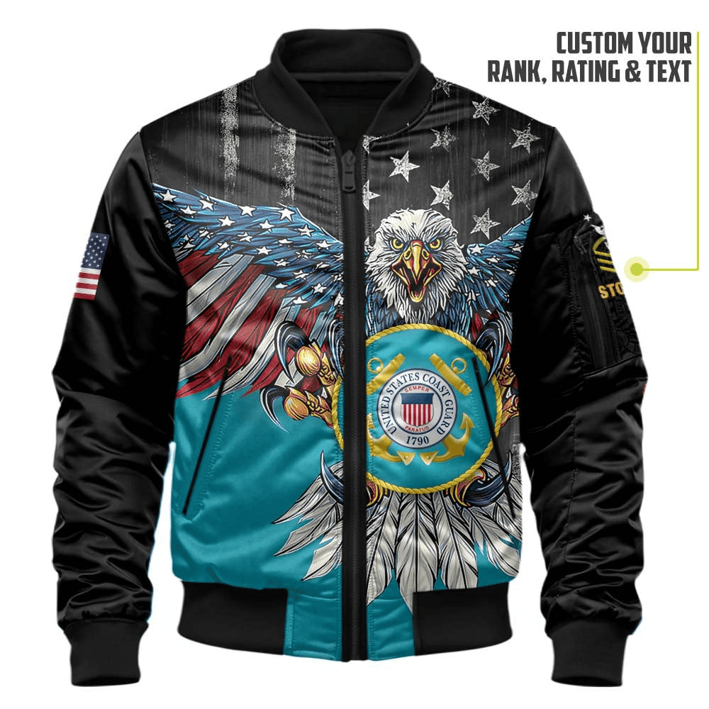 US Coast Guard (USCG) Customized Eagle USCG Veteran 3D Bomber Jacket #00CB130