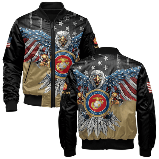 US Marine Corps (USMC) Customized Eagle USMC Veteran 3D Bomber Jacket #00CB131