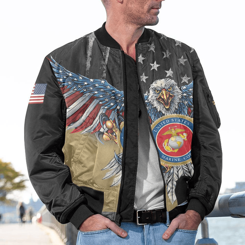 US Marine Corps (USMC) Customized Eagle USMC Veteran 3D Bomber Jacket #00CB131