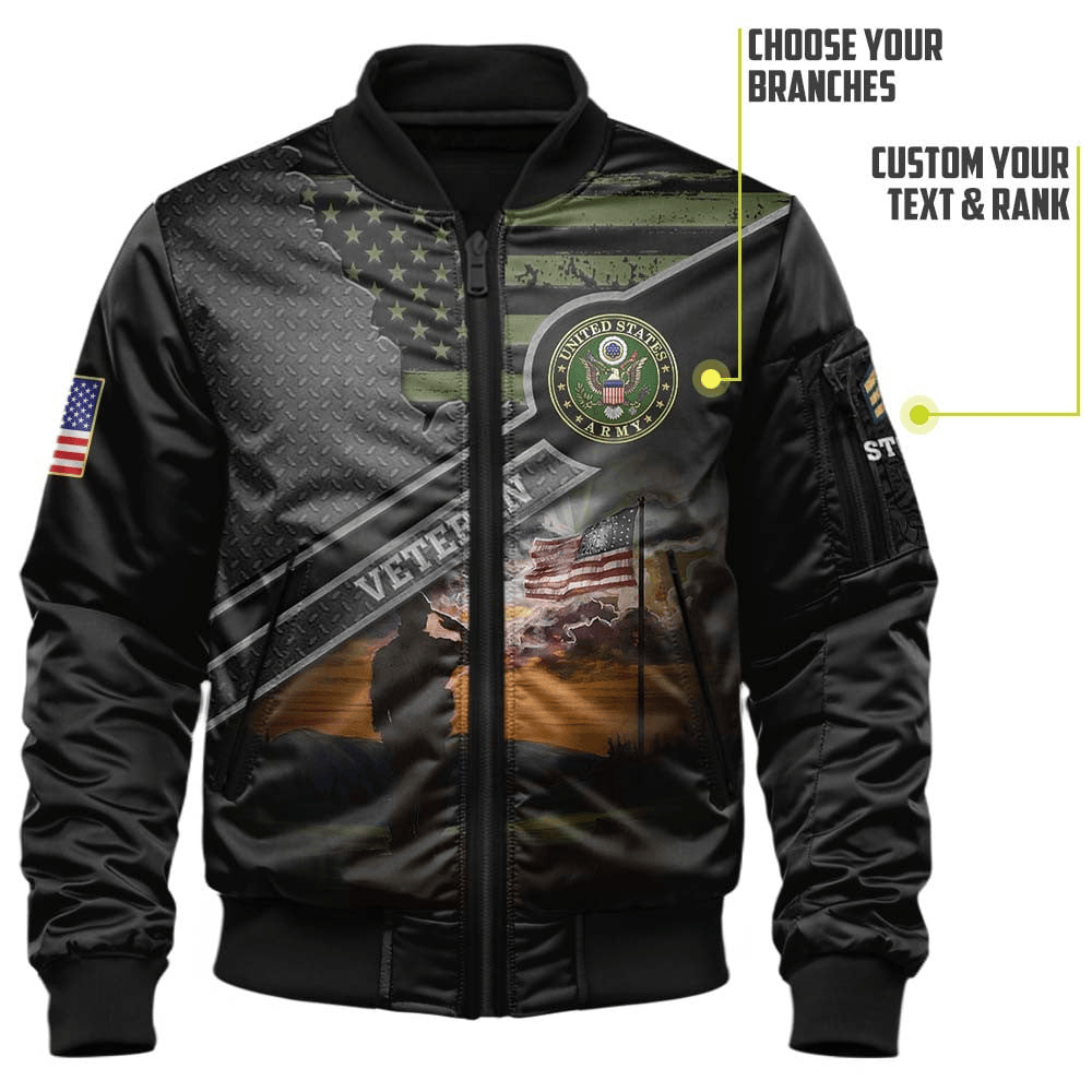 US Veteran Customized Veteran All Branches Bomber Jacket #00CB132