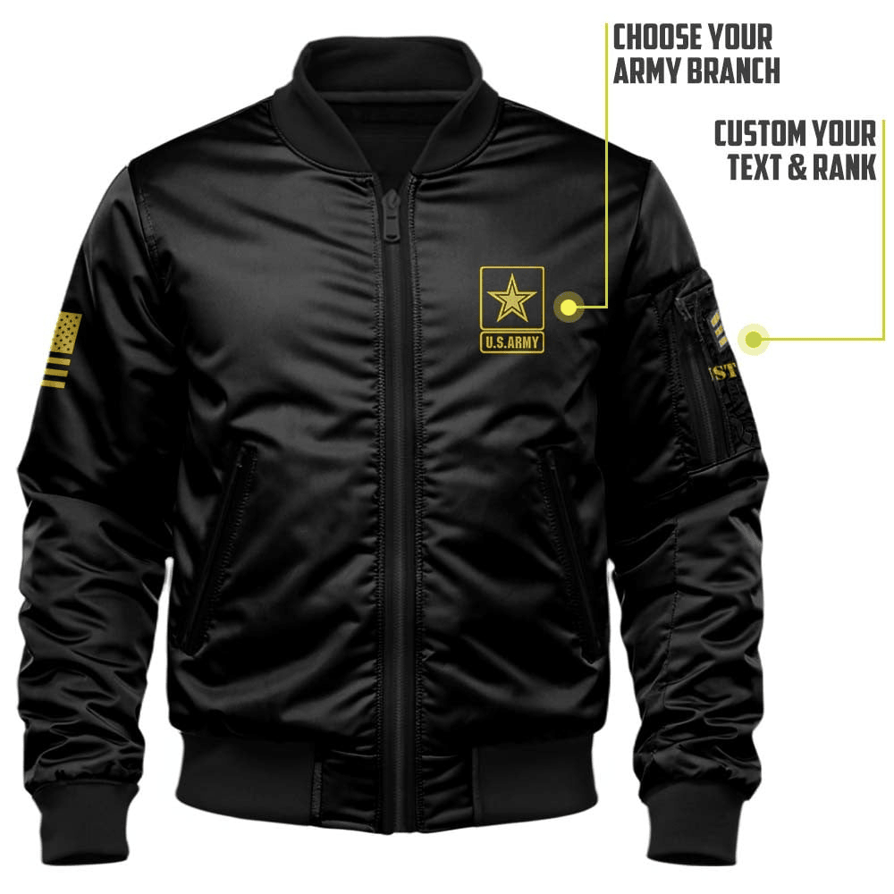 US Army Branches Bomber Jacket x "Never Underestimate An Old Man Who Defended Your Country Army Veteran Black" #00CB151