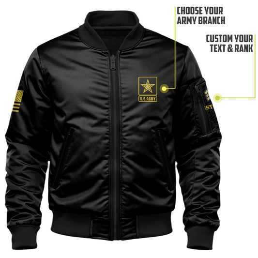 US Army Branches Bomber Jacket x "Never Underestimate An Old Man Who Defended Your Country Army Veteran Black" #00CB151