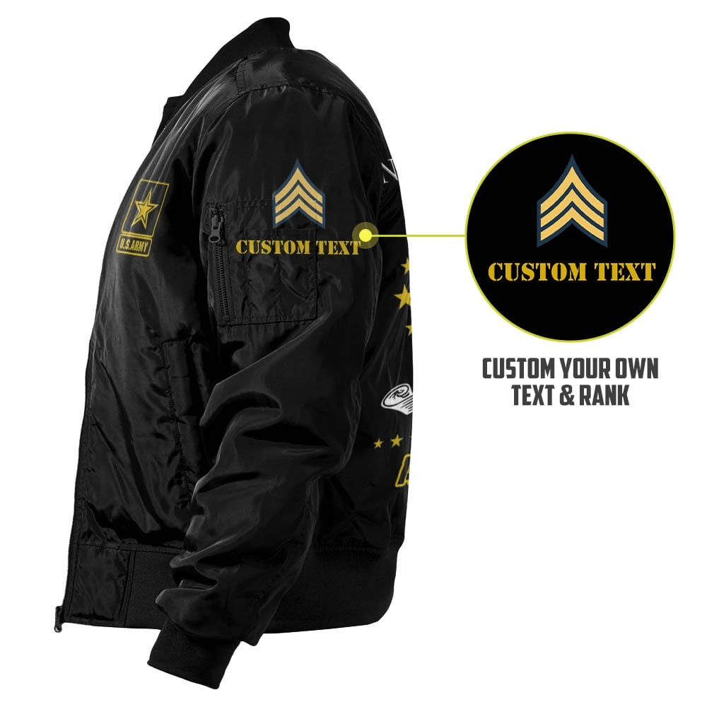 US Army Branches Bomber Jacket x "Never Underestimate An Old Man Who Defended Your Country Army Veteran Black" #00CB151