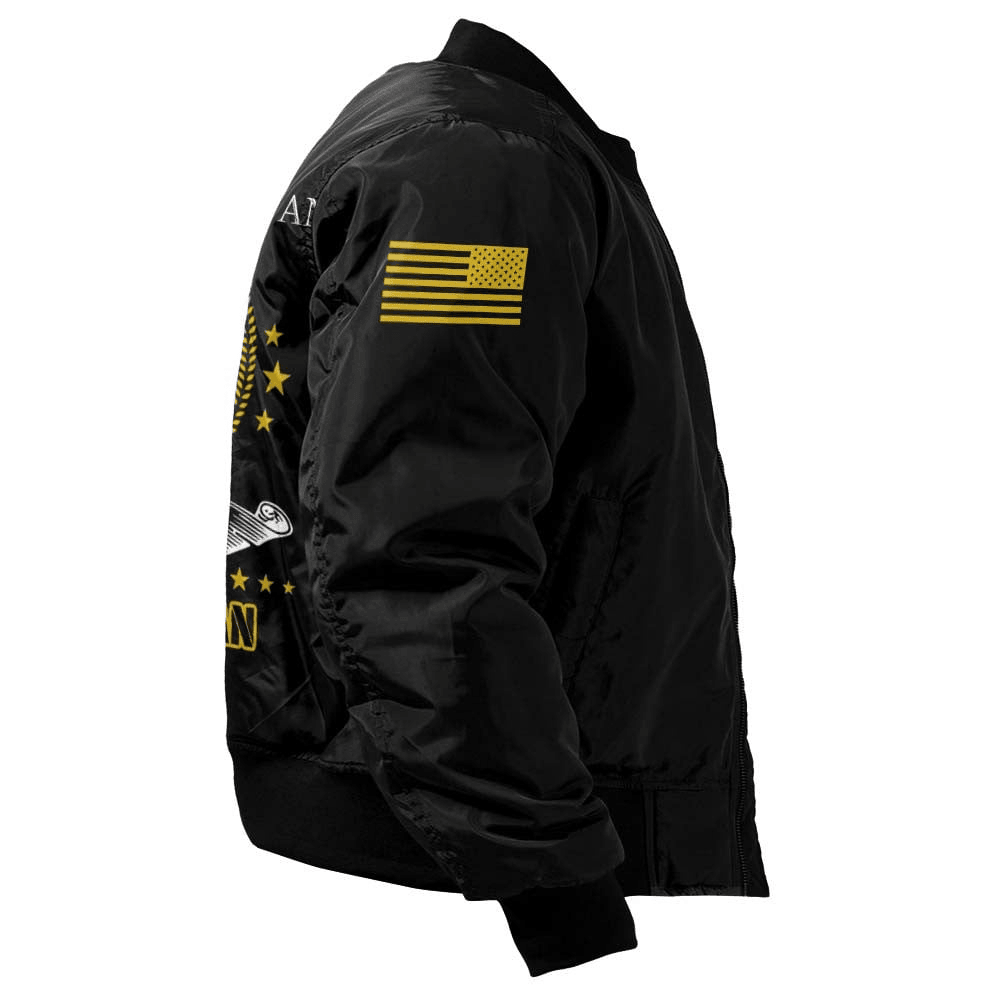 US Army Branches Bomber Jacket x "Never Underestimate An Old Man Who Defended Your Country Army Veteran Black" #00CB151