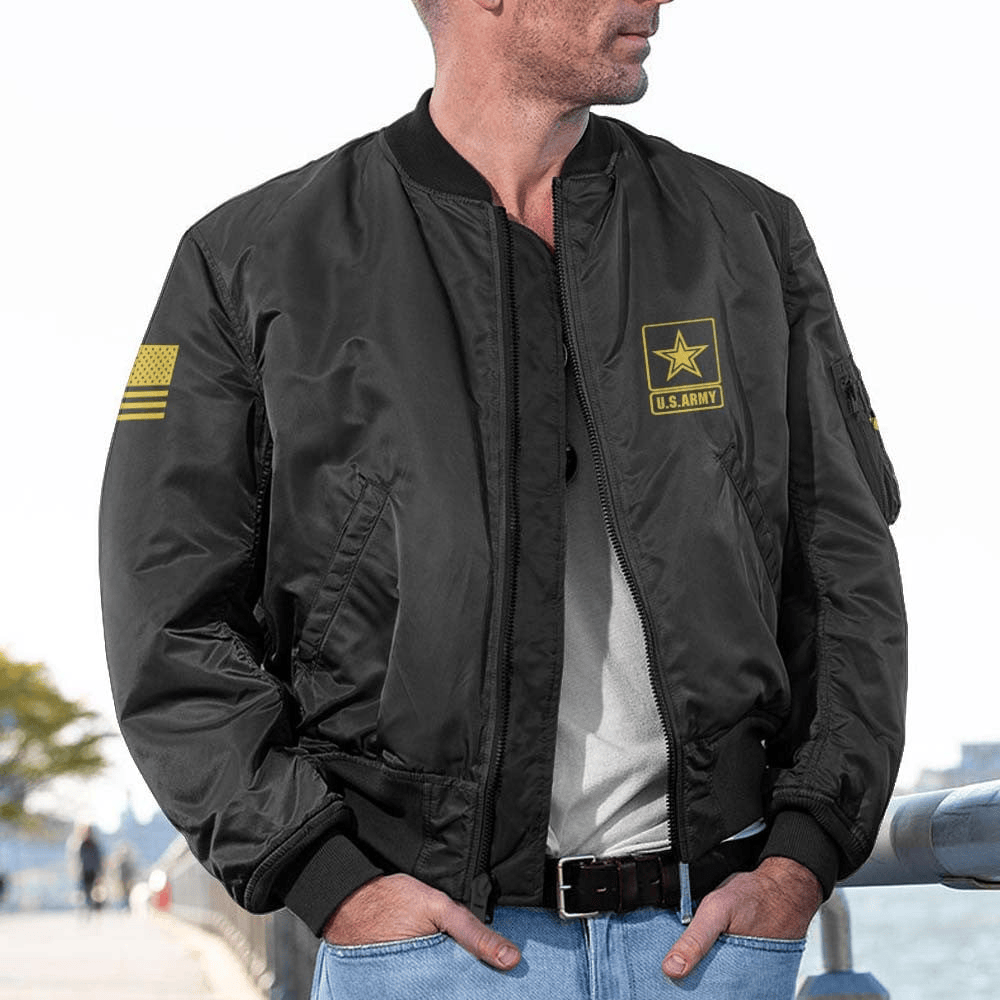 US Army Branches Bomber Jacket x "Never Underestimate An Old Man Who Defended Your Country Army Veteran Black" #00CB151