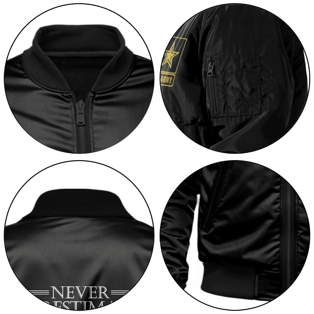 US Army Branches Bomber Jacket x "Never Underestimate An Old Man Who Defended Your Country Army Veteran Black" #00CB151